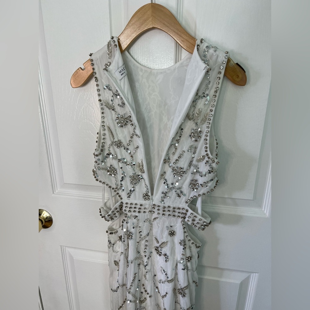 Mac Duggal NWOT Beaded High Neck Cut Out Column Dress 4 - Picture 9 of 11